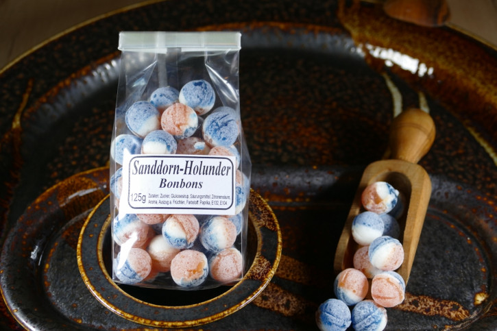 Sanddorn-Holunder Bonbons, mit Vanillegeschmack 125g